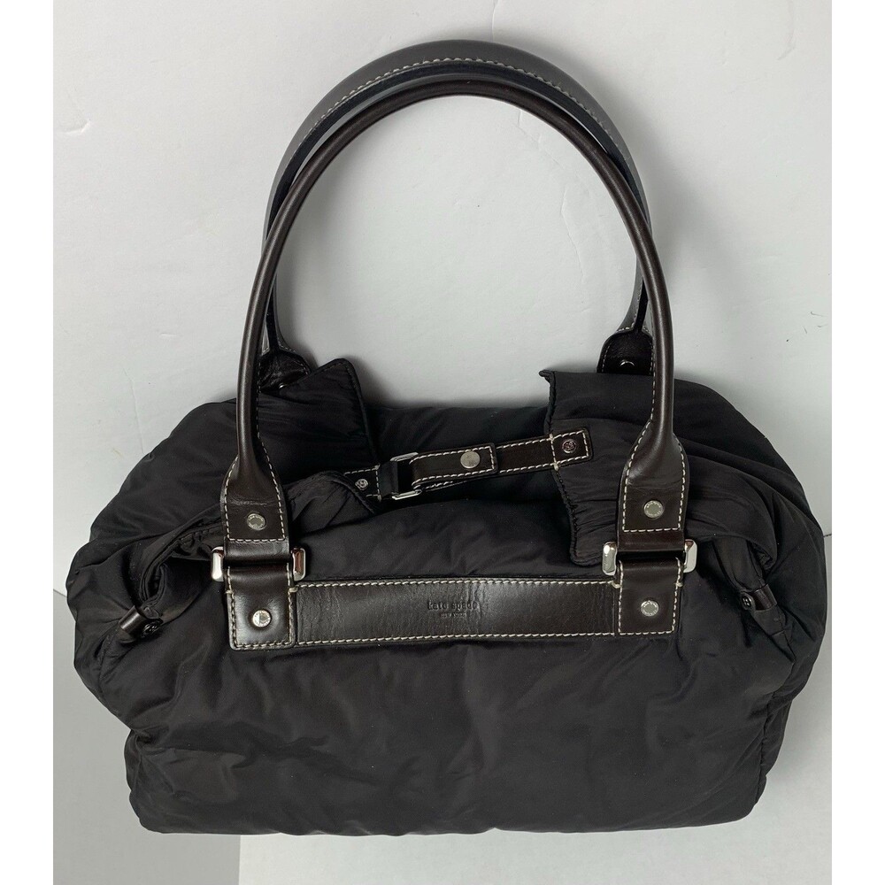 Kate Spade New York Black Nylon Handbag Satchel Top Handle Bag Purse Folds Open